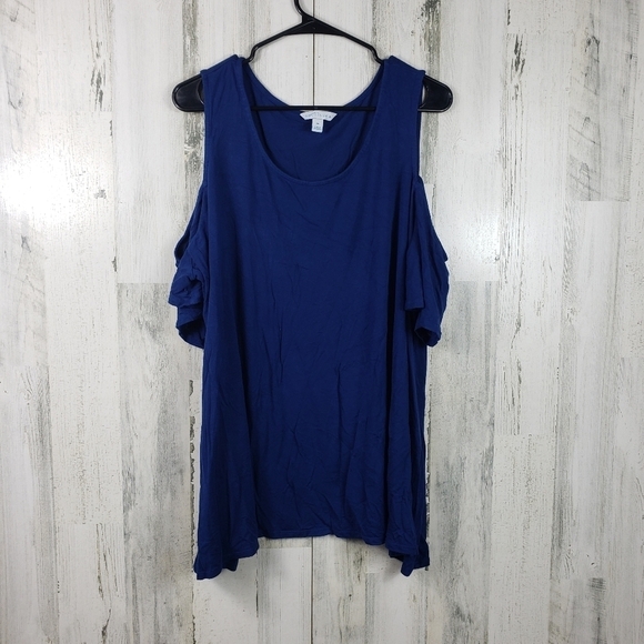boutique navy blue cold shoulder scoop neck shirt women's plus size 2X - Picture 9 of 9
